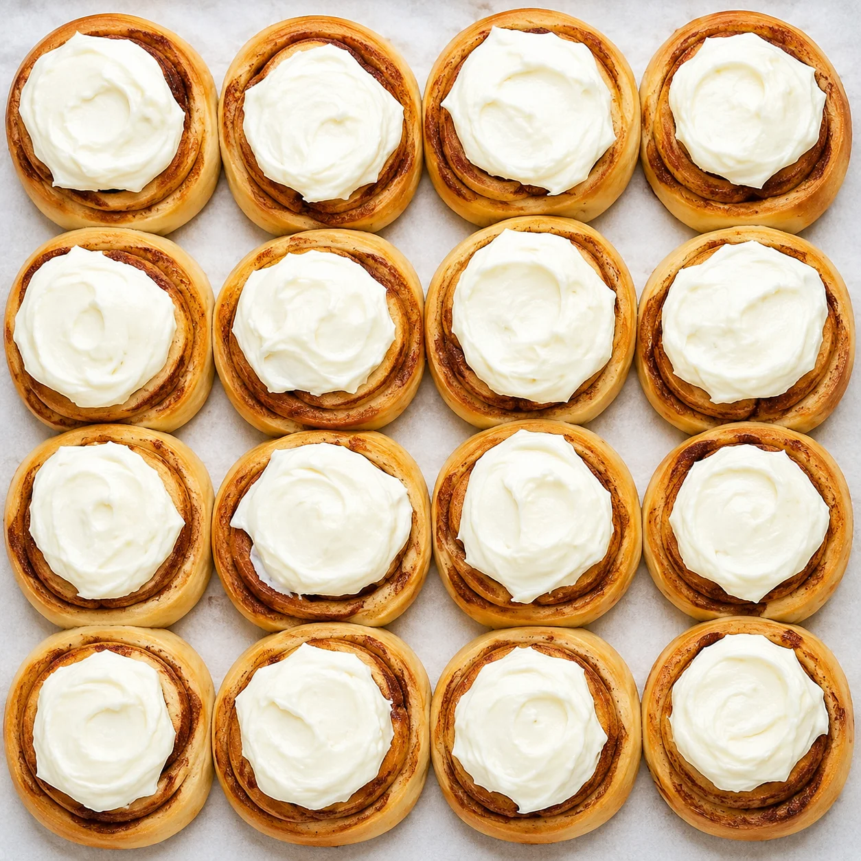 Freshly baked cinnamon rolls with cream cheese frosting