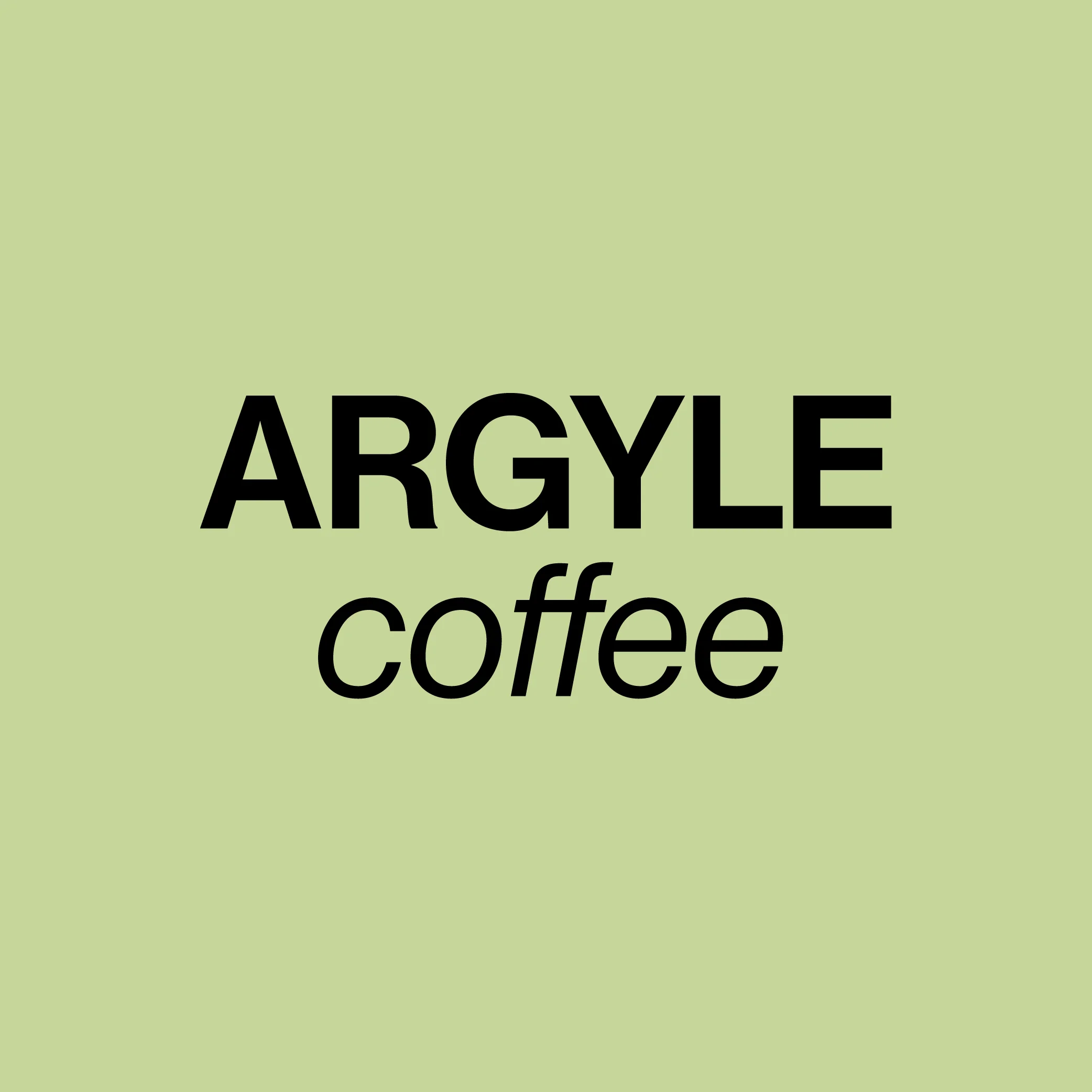 Large black typography reading ARGYLE coffee on a pale green background