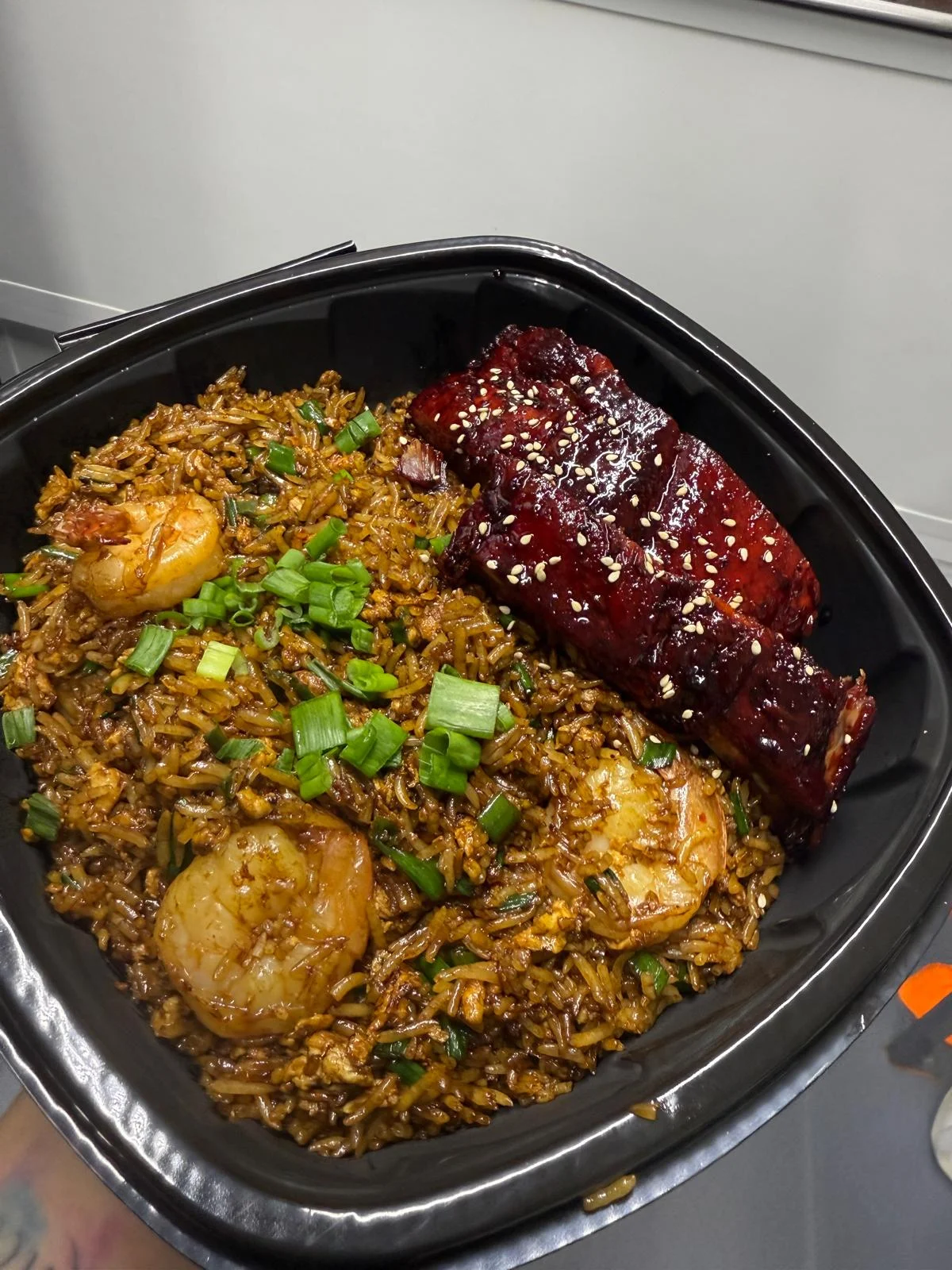 Savory Chinese fried rice with shrimp and barbecue pork