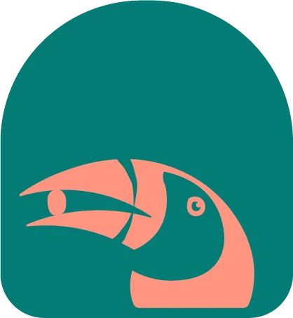 Stylized toucan head logo on green background