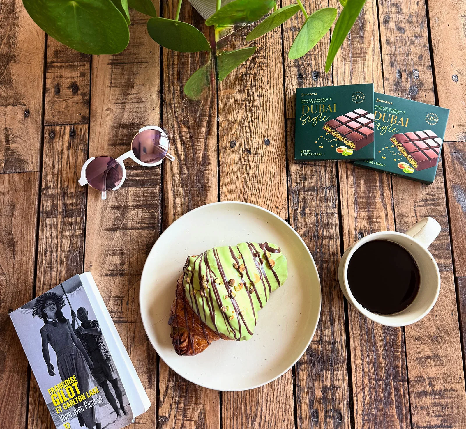 Dubai chocolate croissant and coffee for a cozy seasonal moment at home