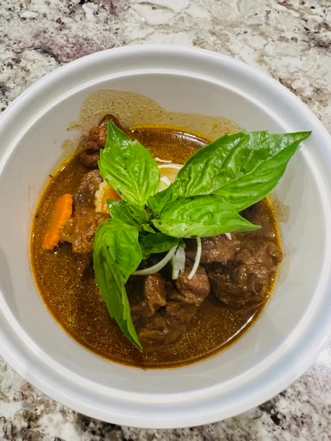 Savory Thai beef curry with fresh basil