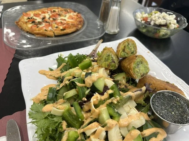 Salad and pizza from The Kosher Pastry Oven cafe