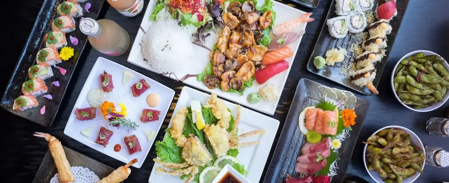 Japanese sushi platter with sashimi and tempura