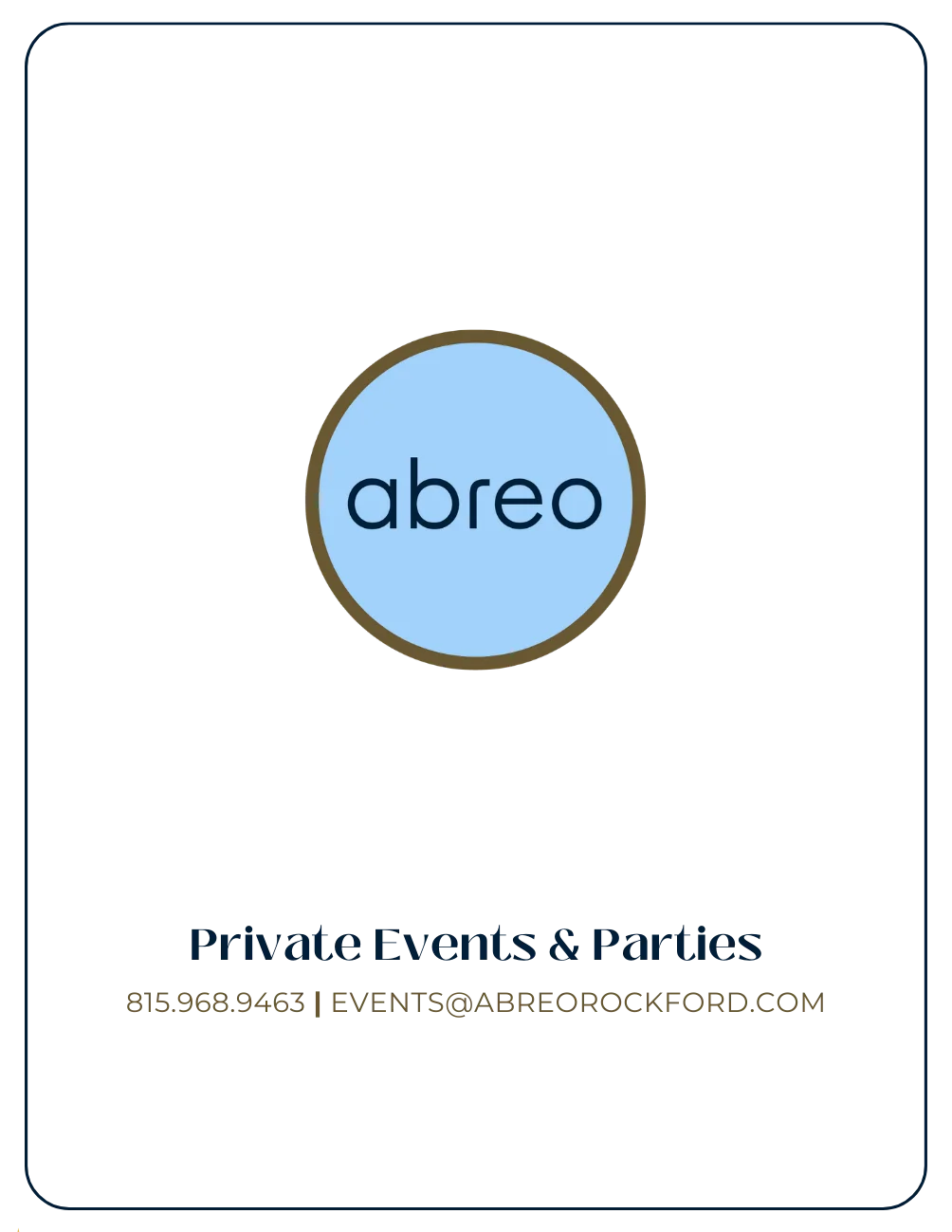 Elegant branding for private events at Abreo restaurant