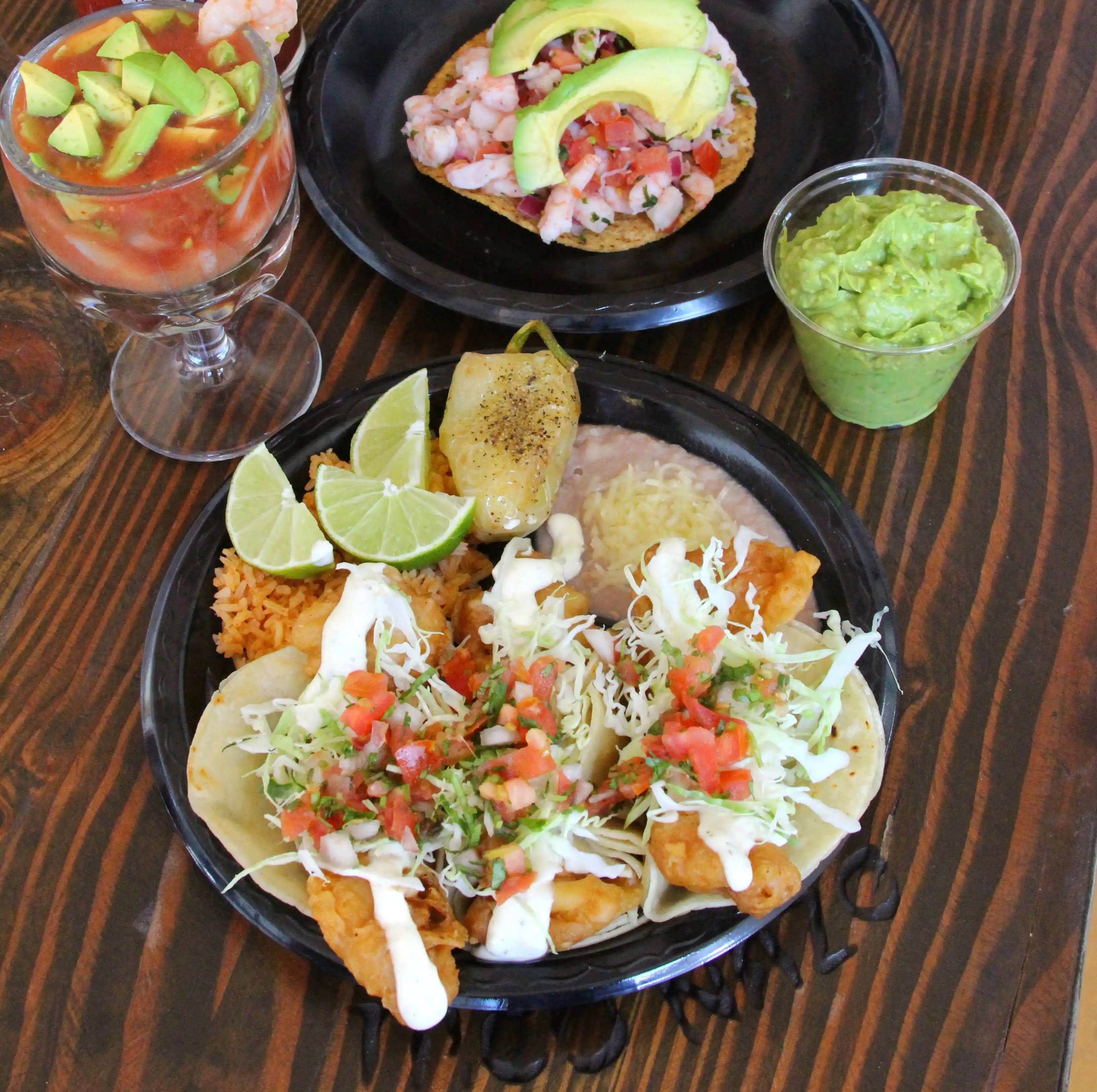 3 Taco Combo with Shrimp Ceviche and Shrimp Cocktail