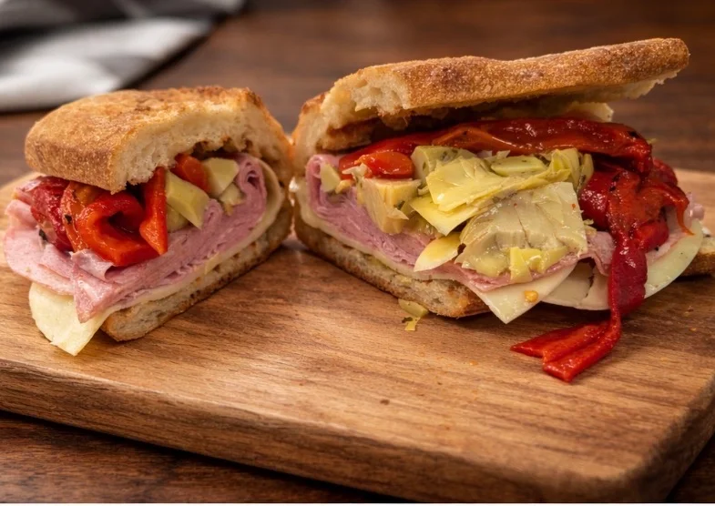Delicious gourmet burger with fresh toppings on a wooden table.