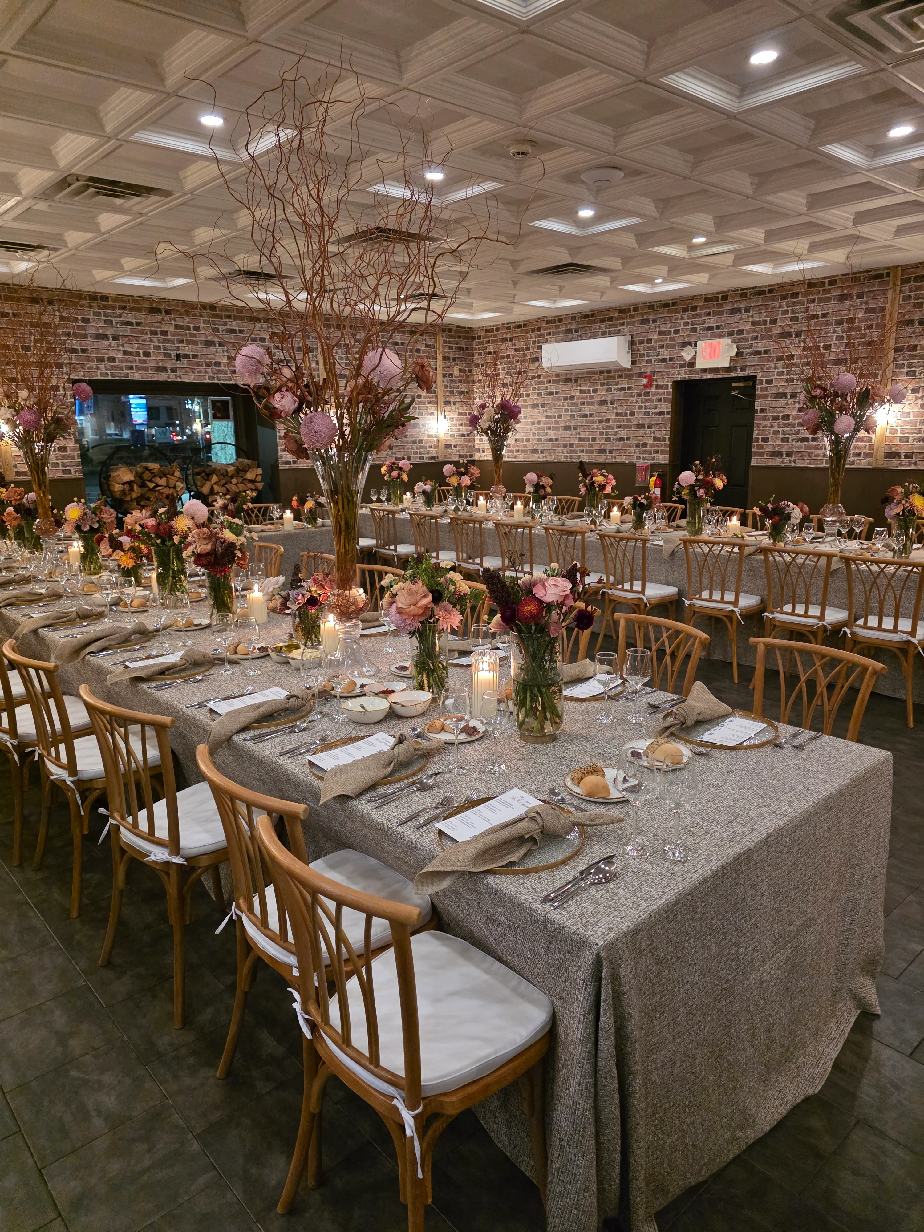 Elegant restaurant dining setup with floral arrangements