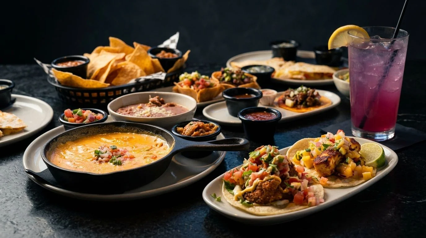 A vibrant restaurant banner showcasing delicious dishes and inviting ambiance.