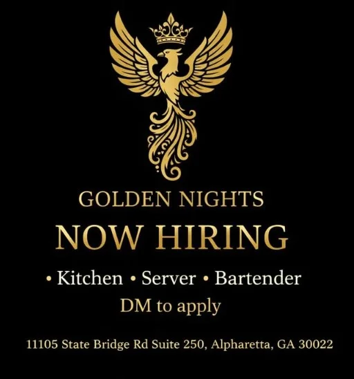 Hiring announcement for kitchen, server, and bartender positions