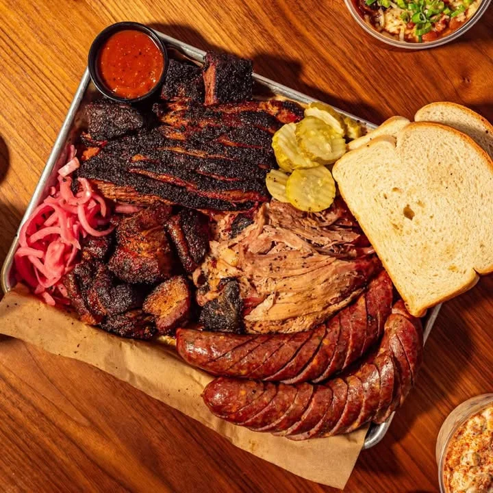 Texas-style barbecue platter with smoked meats