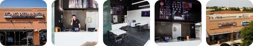 Modern restaurant interior with digital menu displays