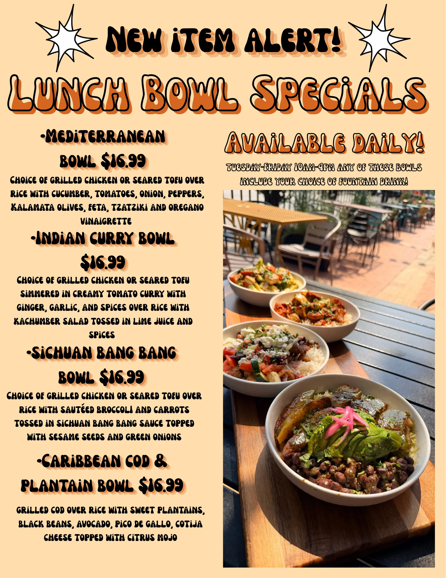 Colorful Mediterranean grain bowls with fresh ingredients