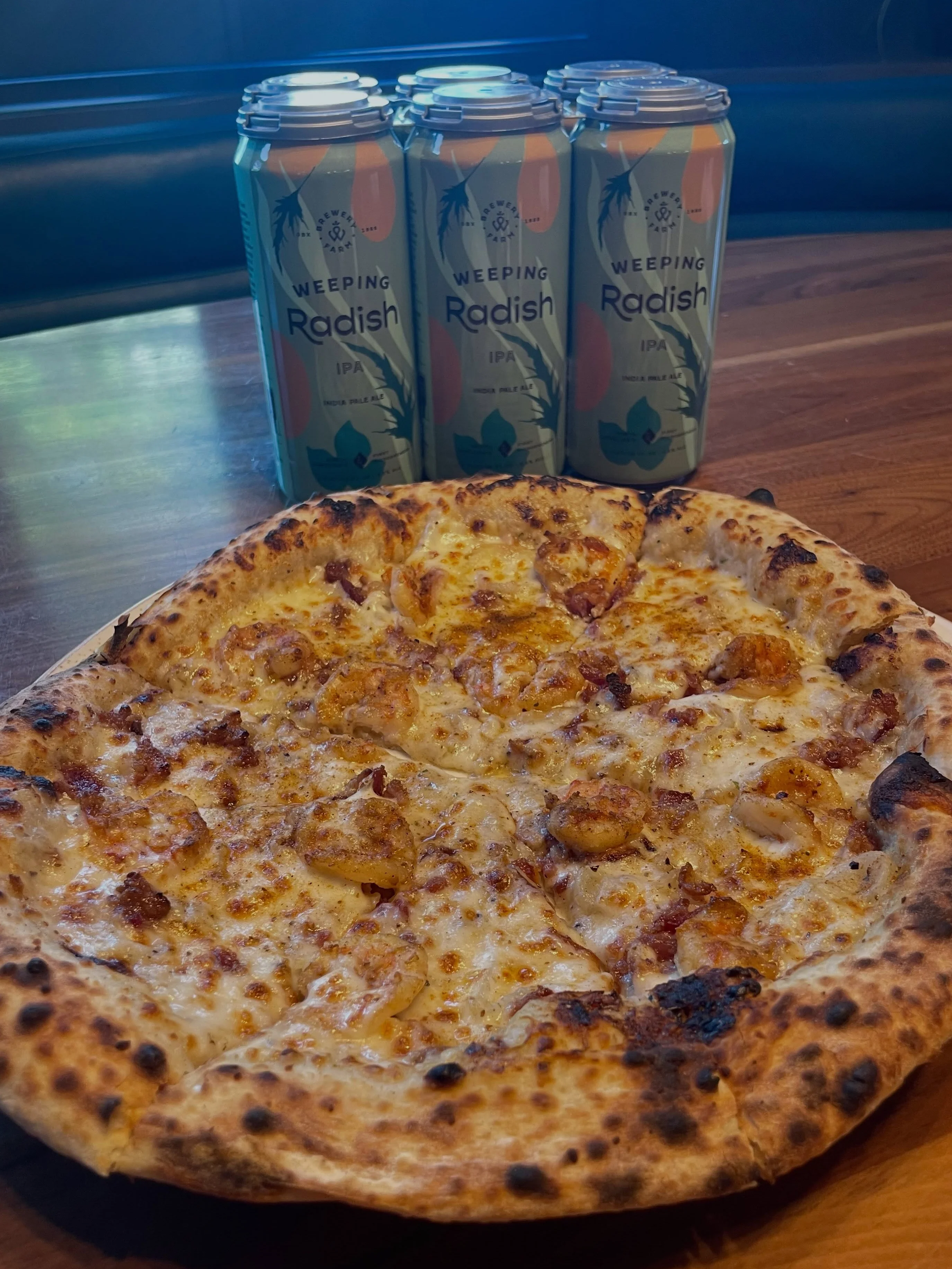 Stone-oven pizza and Weeping Radish IPA at Firetender in Manteo, NC