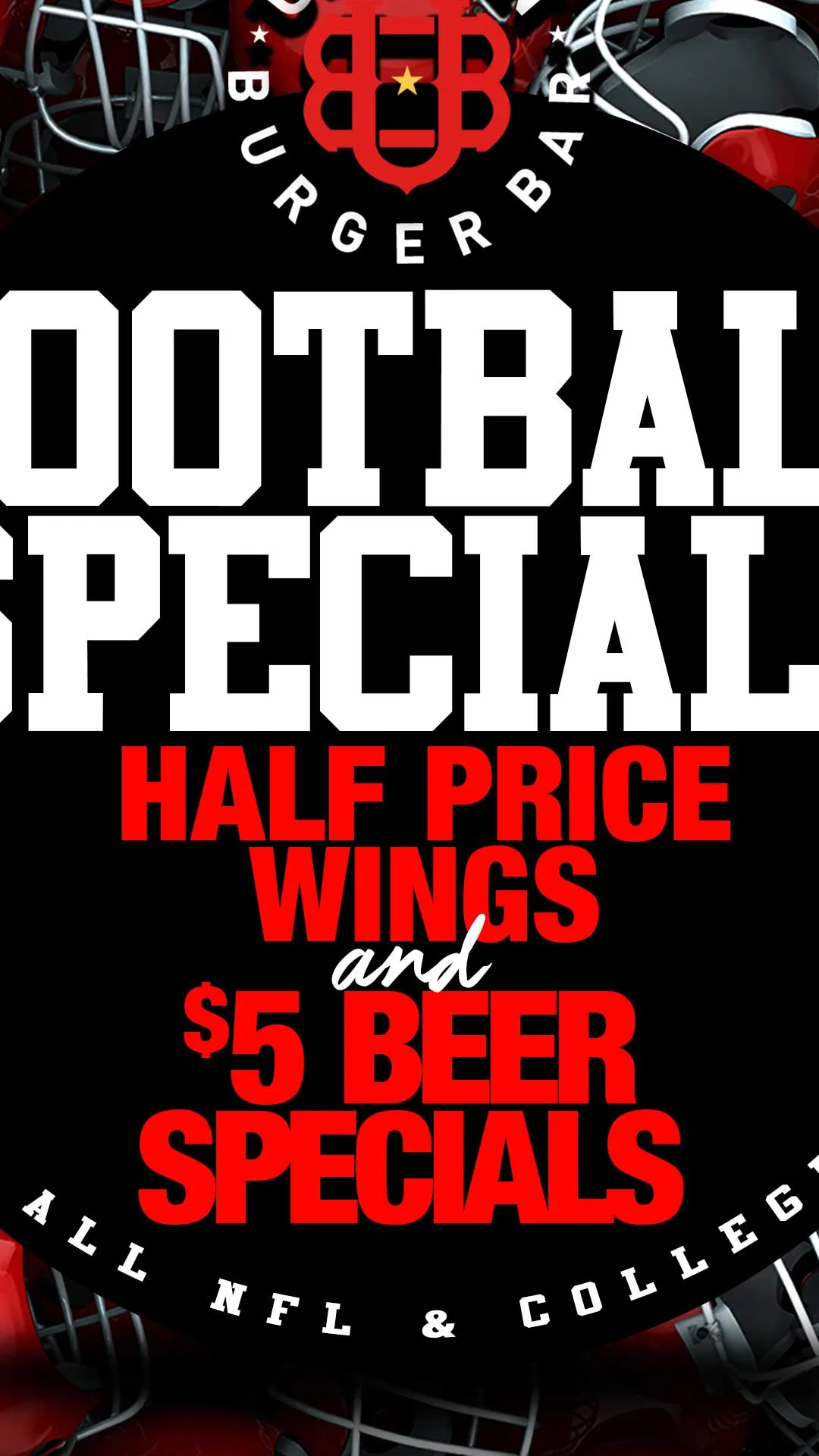 Football specials advertisement for wings and beer at Union Burger Bar