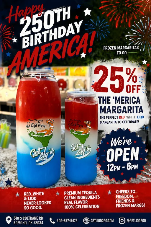 4th of July promotional poster with discounts and festive decor