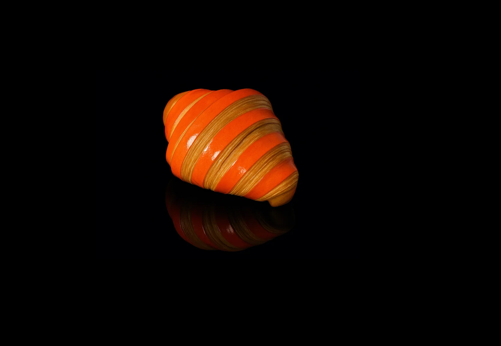 Colorful decorative shell on a reflective surface
