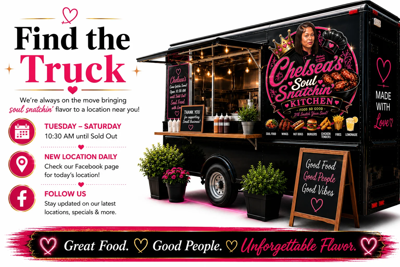 Food truck serving soul food with vibrant branding