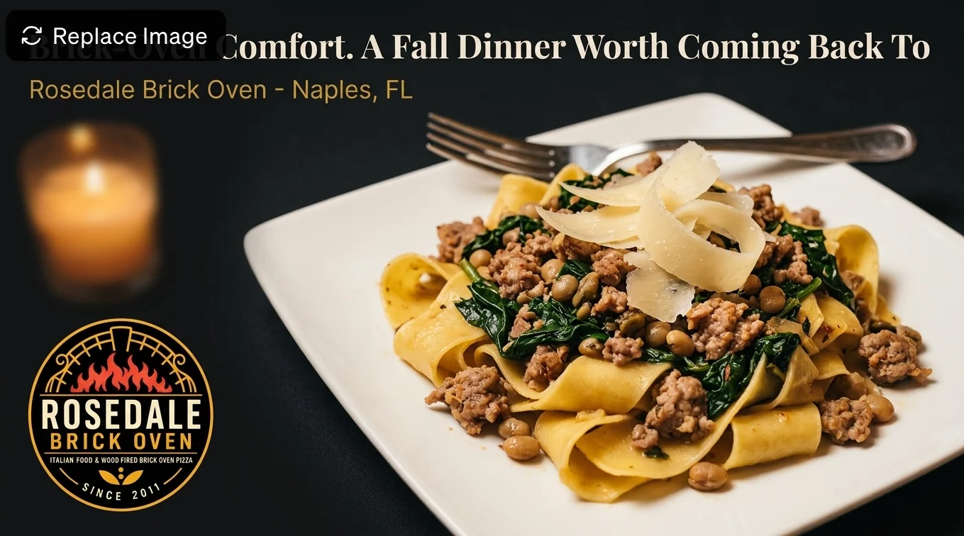 Italian pappardelle pasta with sausage, greens, lentils, and shaved Parmesan