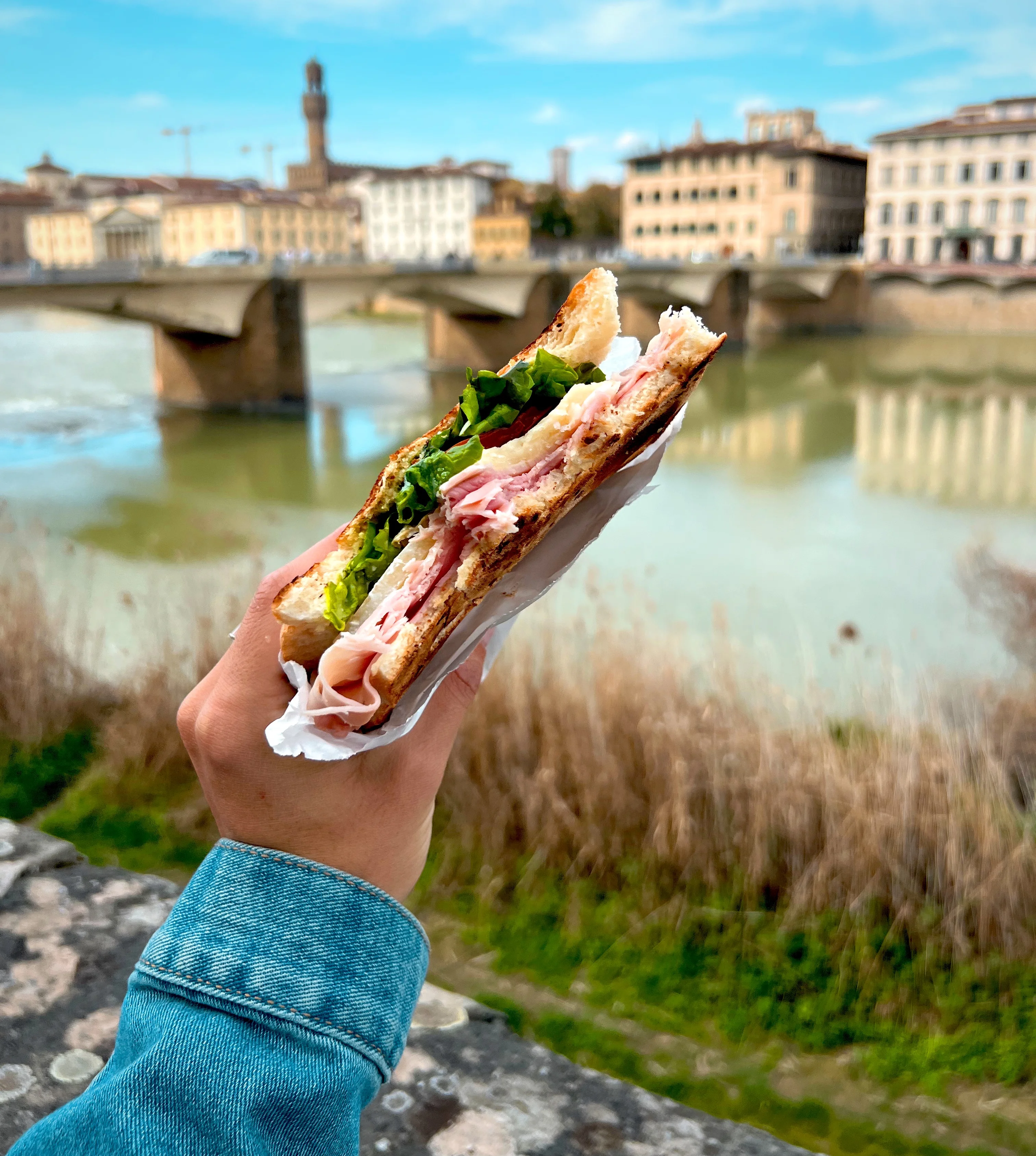 Italian panini sandwich by the river