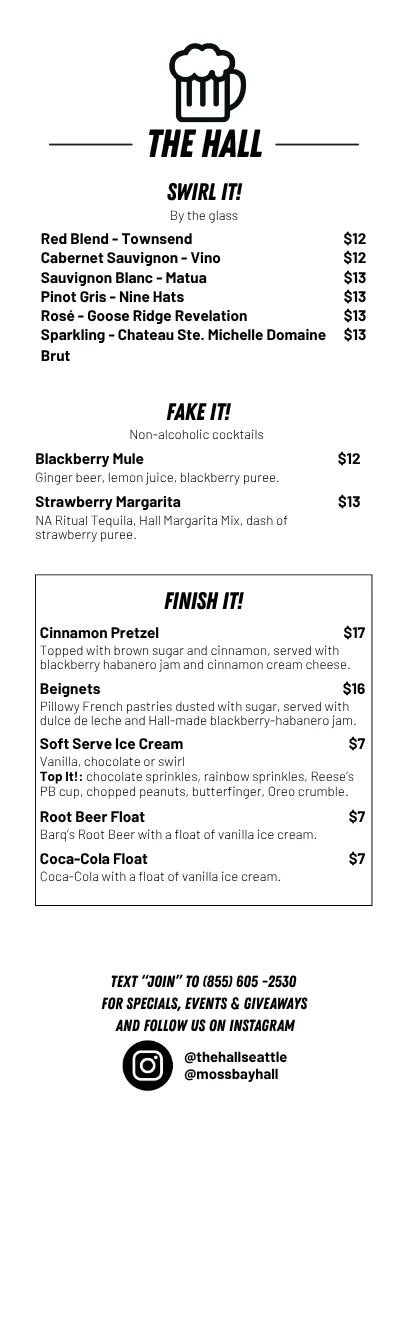 Menu featuring cocktails and desserts at a lively restaurant