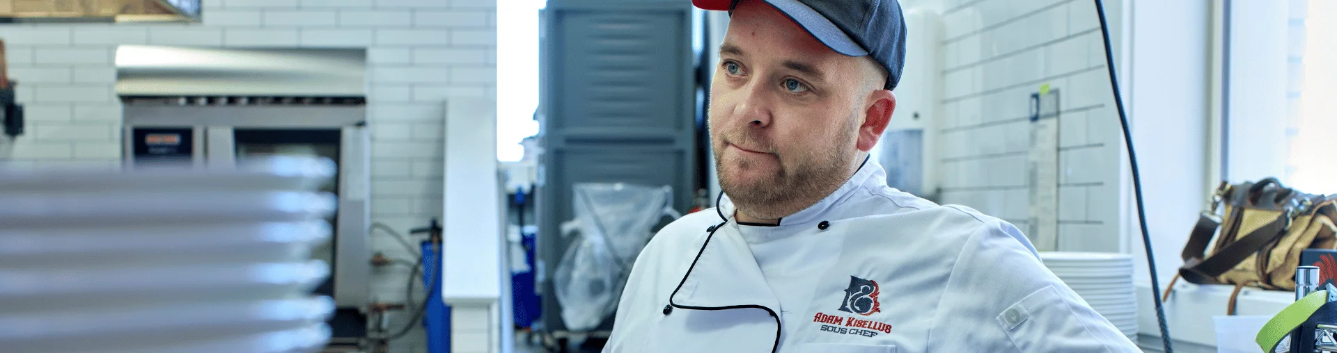 Chef in a modern kitchen preparing dishes
