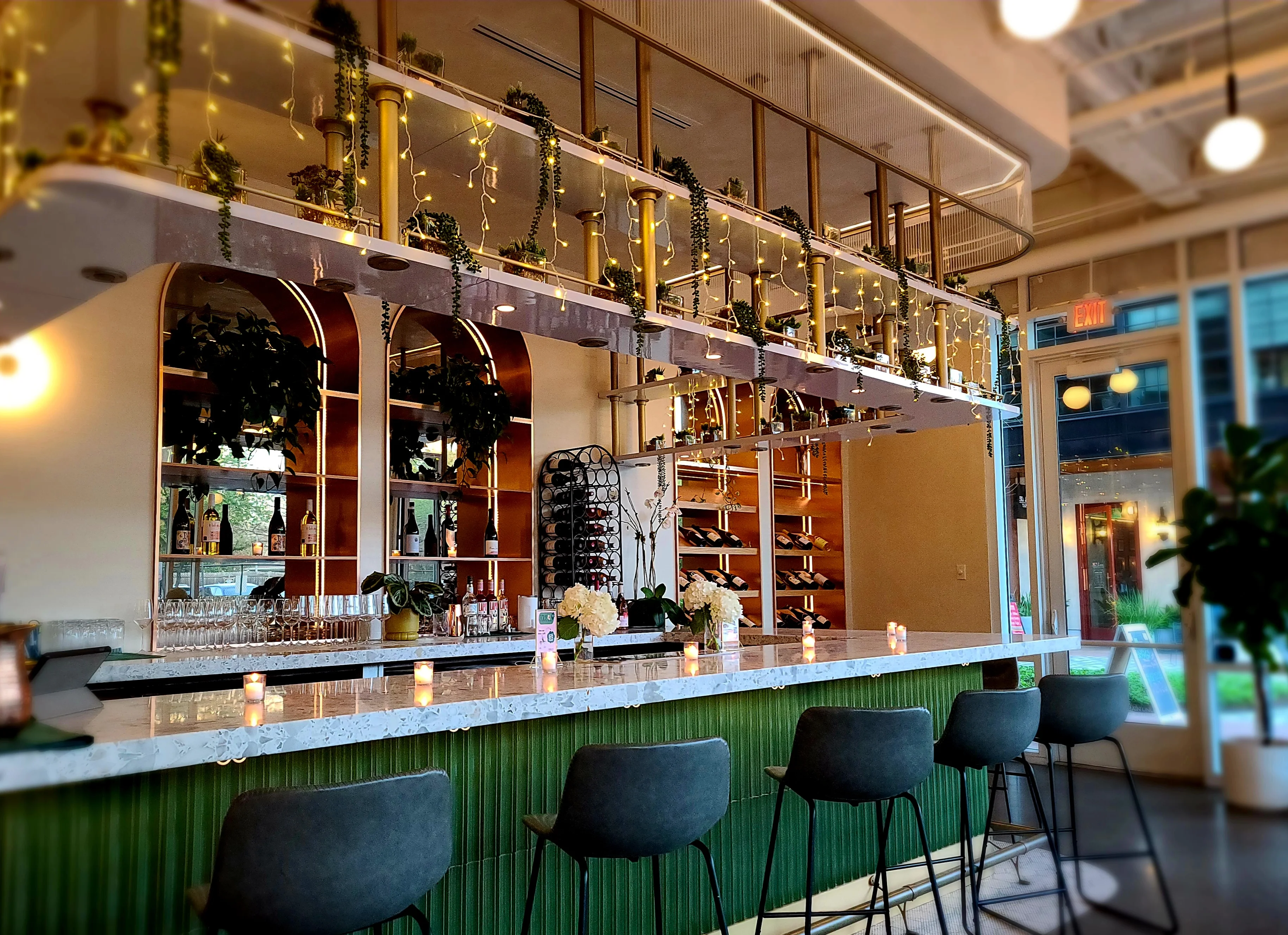 Stylish bar interior with modern decor and ambient lighting
