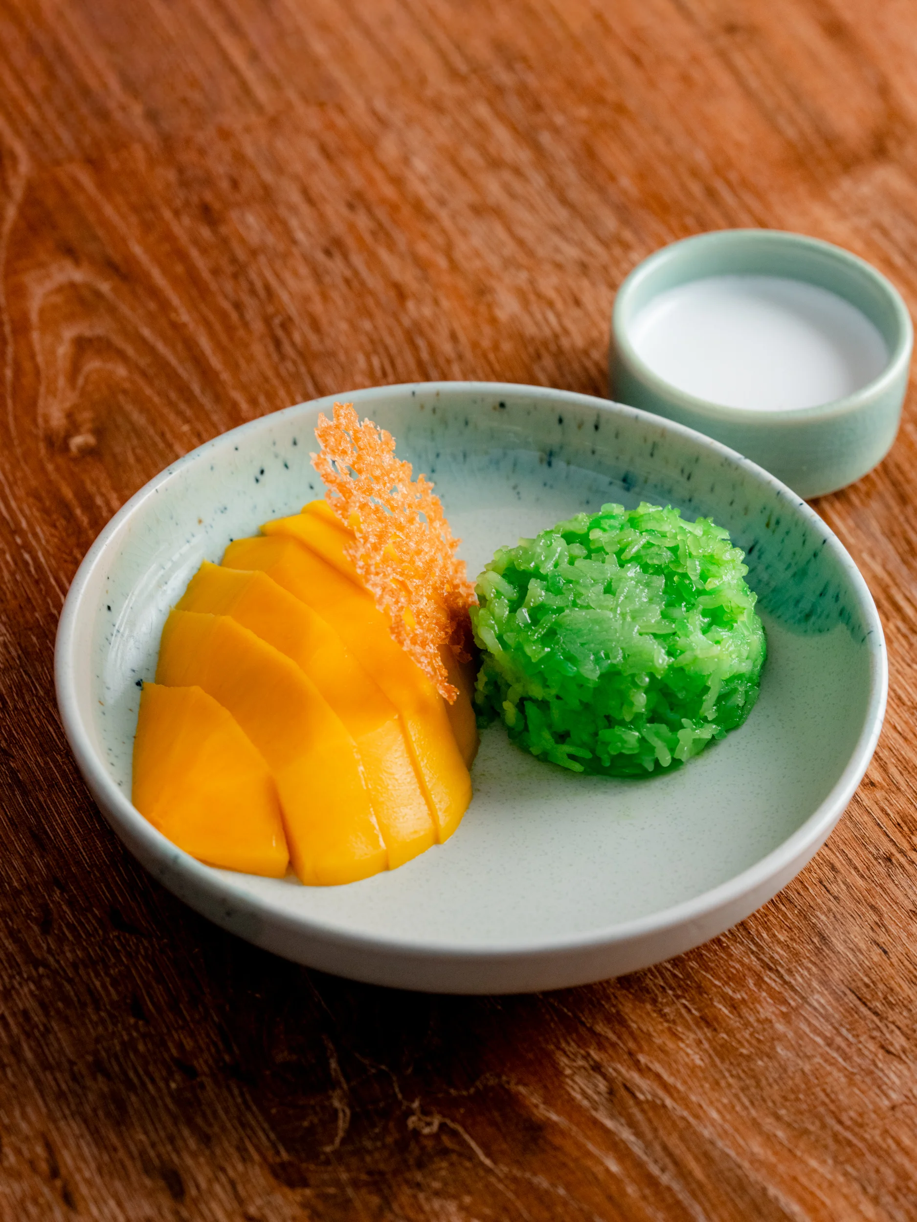 Thai mango sticky rice dessert with coconut sauce