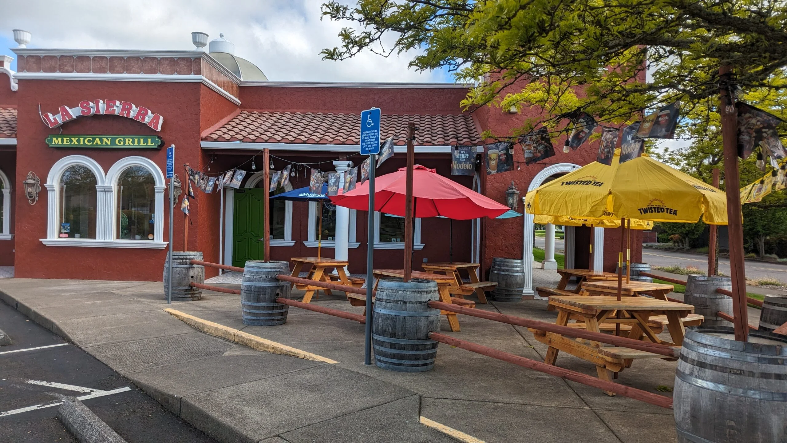 Exterior view of La Sierra Mexican Grill with outdoor seating