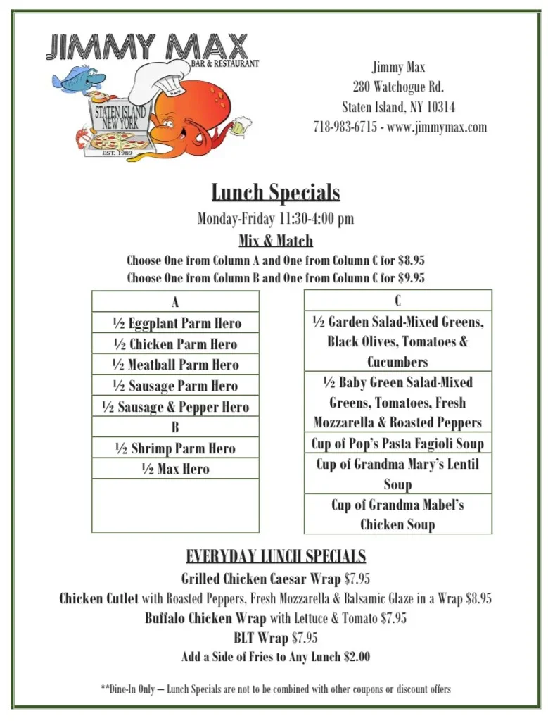 Jimmy Max Lunch Specials