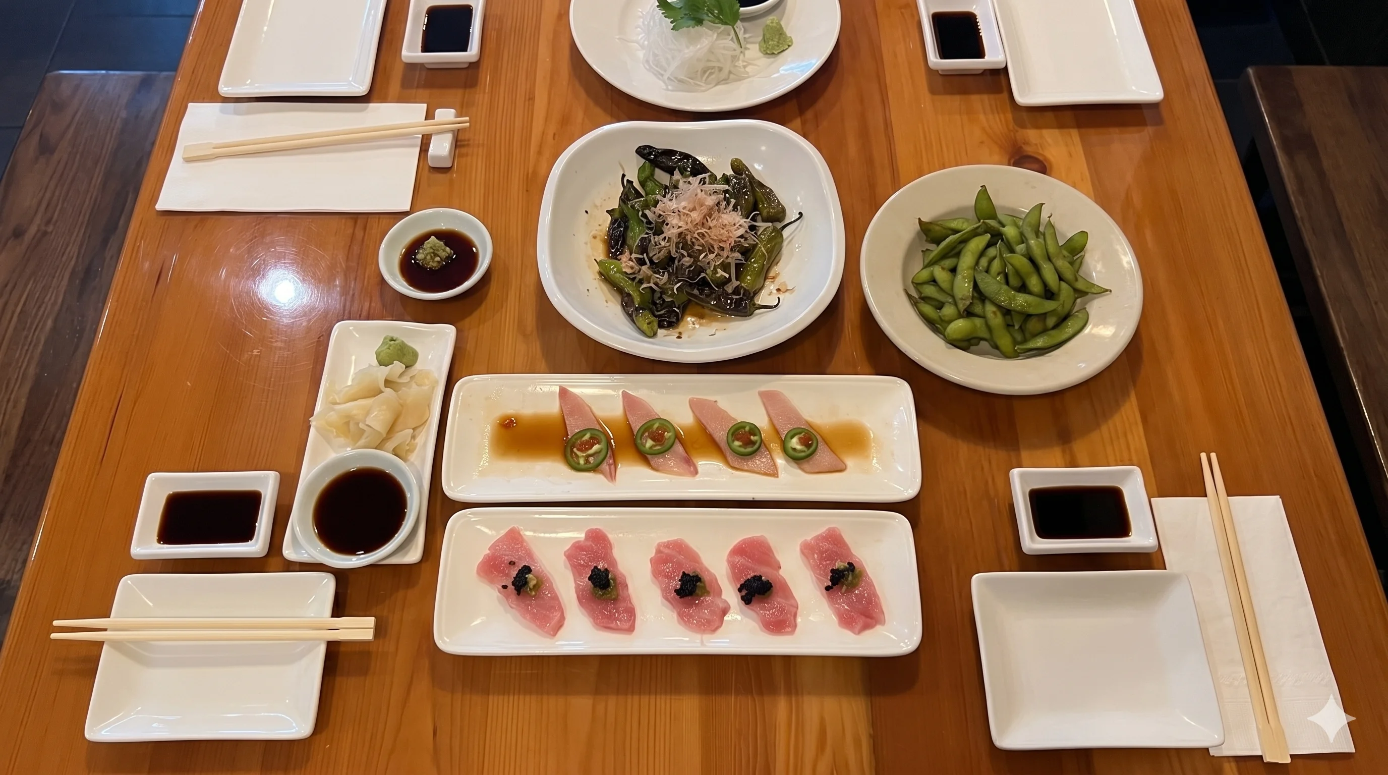 A beautifully arranged table with gourmet dishes and elegant tableware.