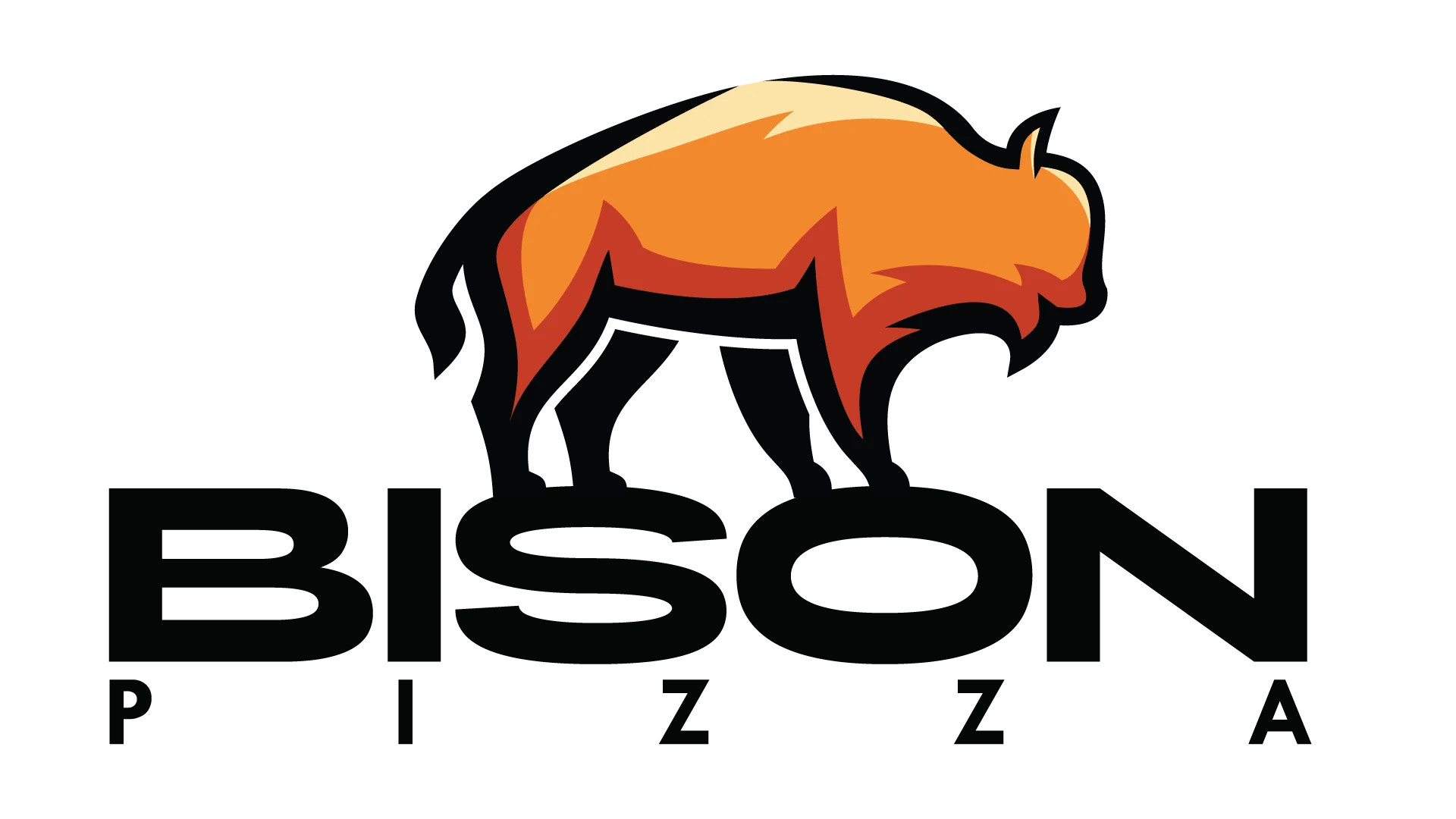 Stylized logo of Bison Pizza featuring a bison silhouette in warm colors