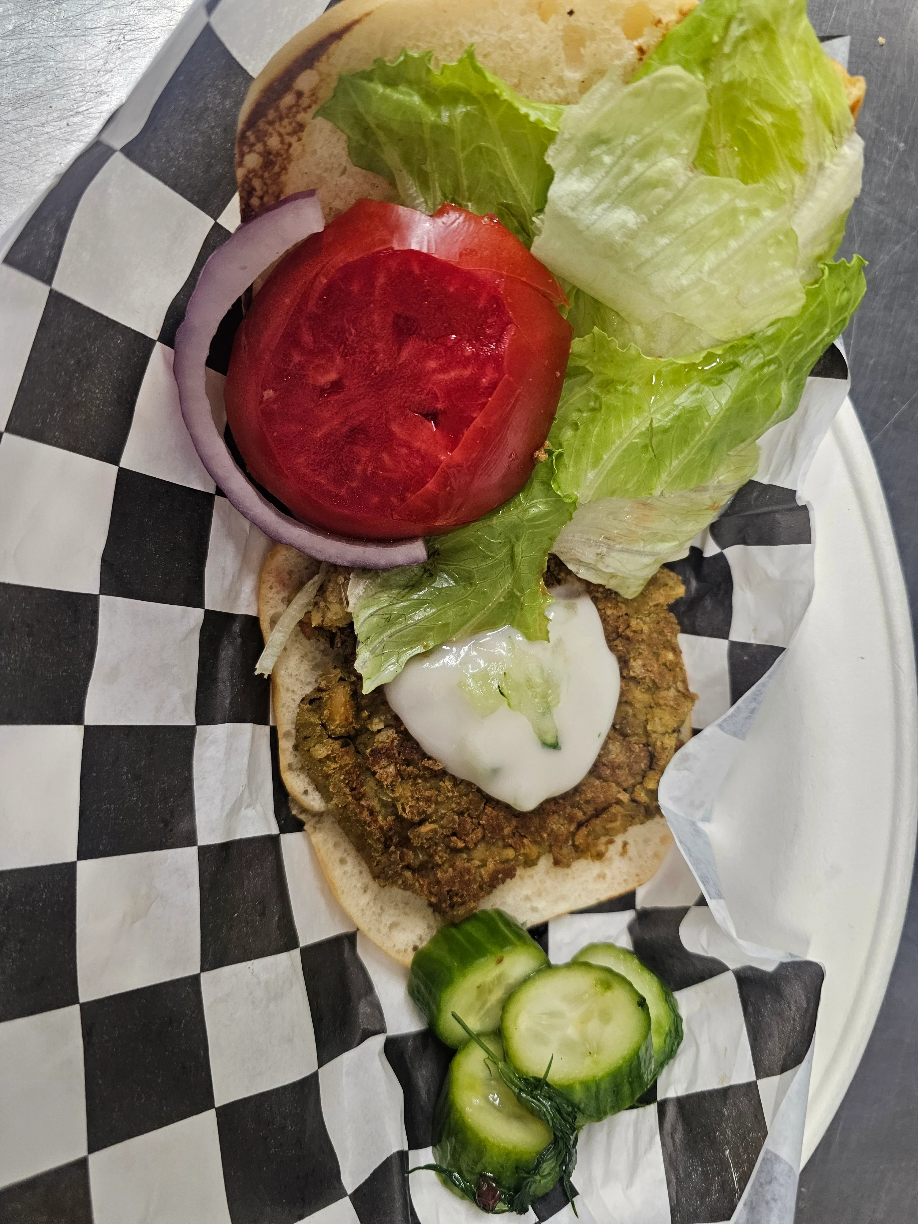 Crispy falafel sandwich with fresh vegetables