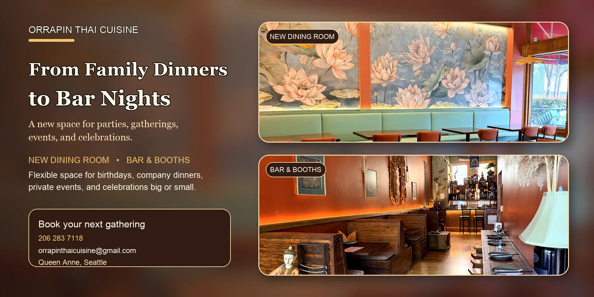 Cozy restaurant interior with new dining room and bar area