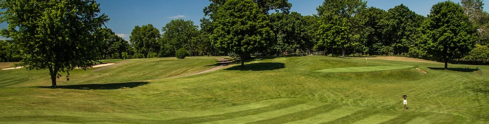 Lush green golf course under a clear blue sky