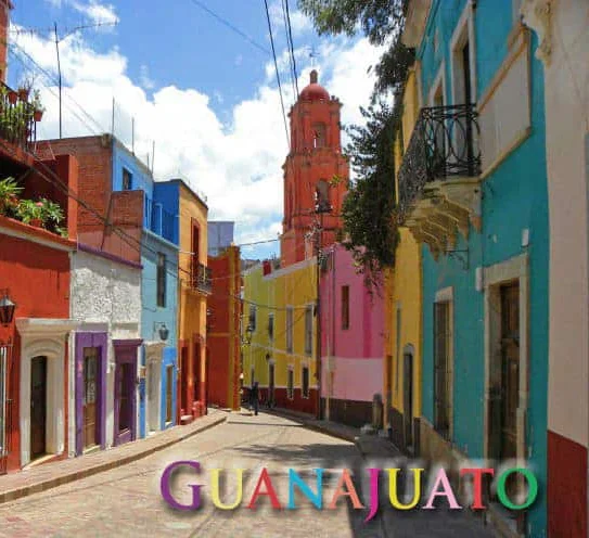 Colorful streets of Guanajuato, Mexico with vibrant buildings