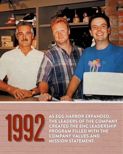 1992 as egg harbor expands, the leaders of the company created the EHC leadership program filled with our company values and mission statement