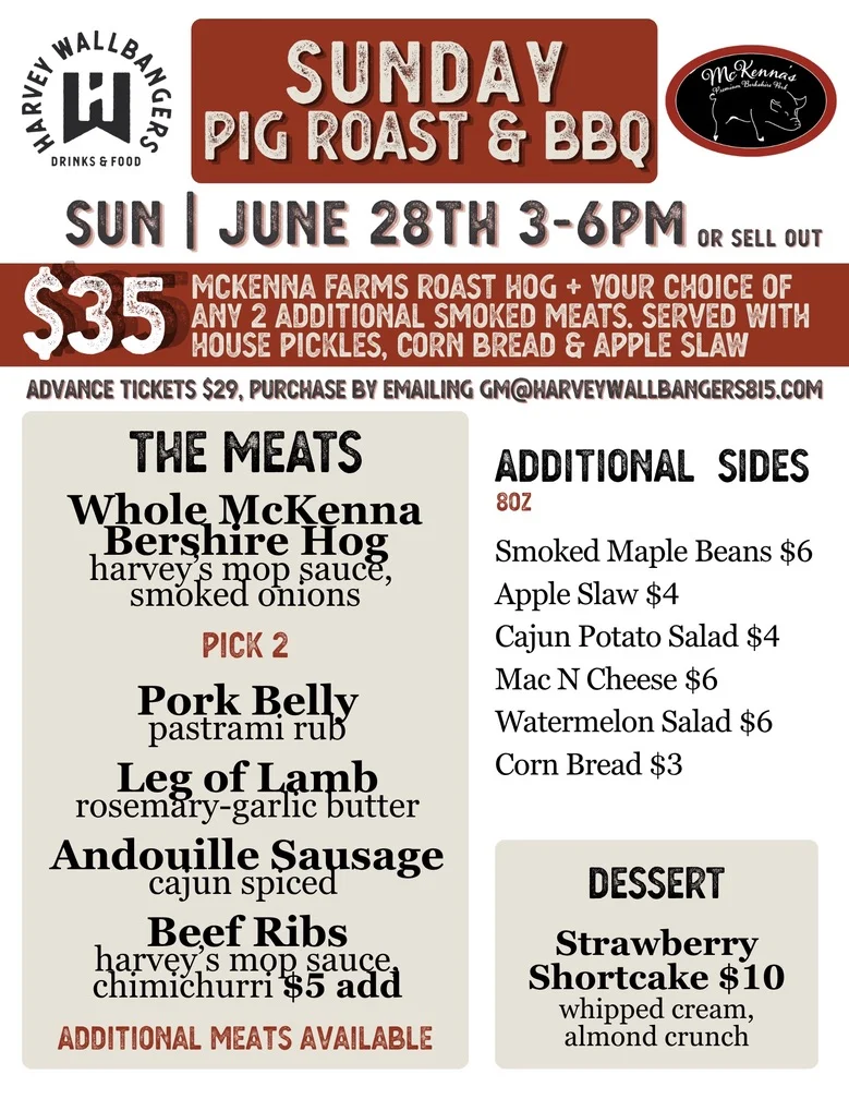 Sunday BBQ pig roast event with smoked meats and sides