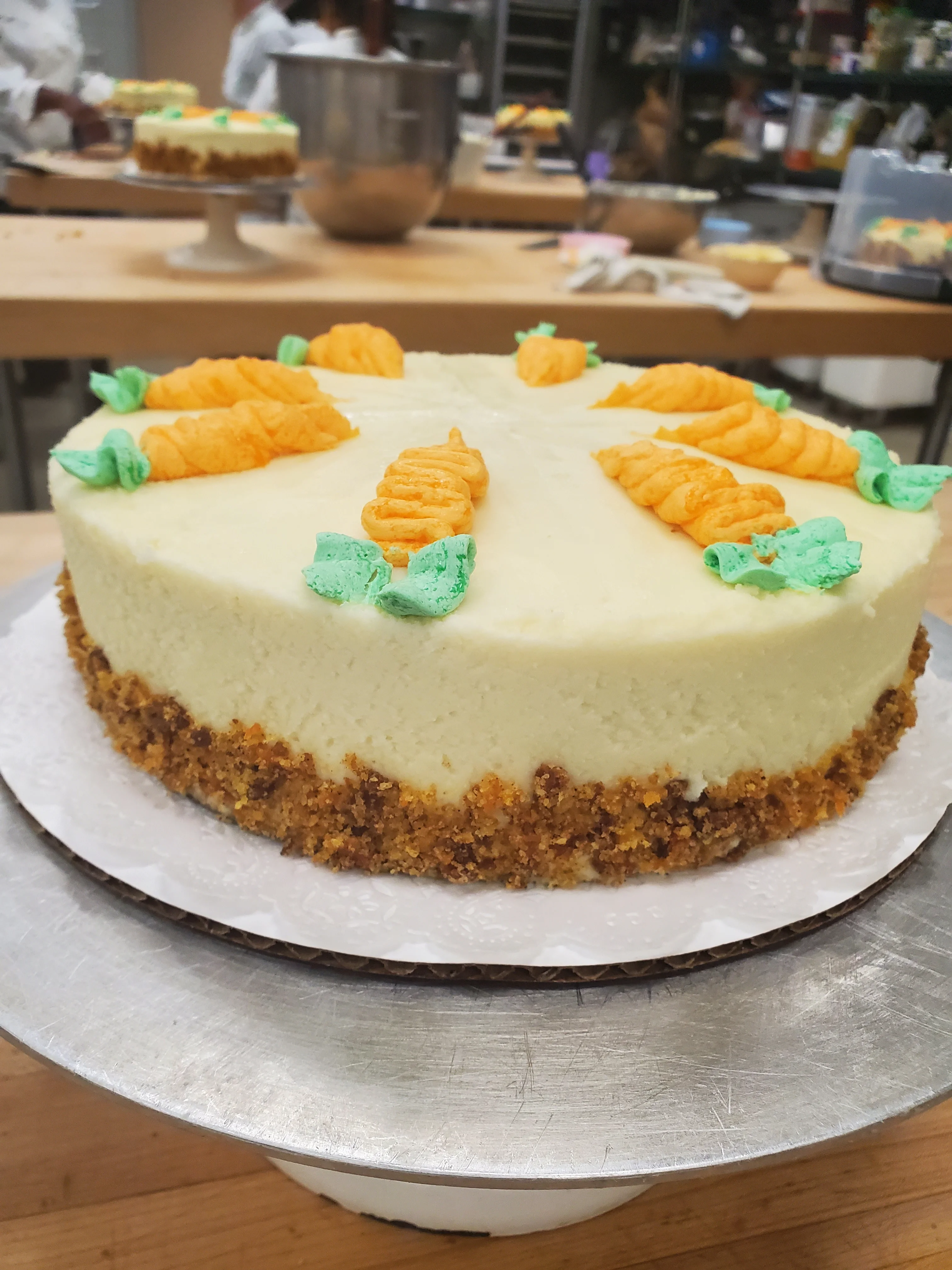 Carrot cheesecake with decorative frosting
