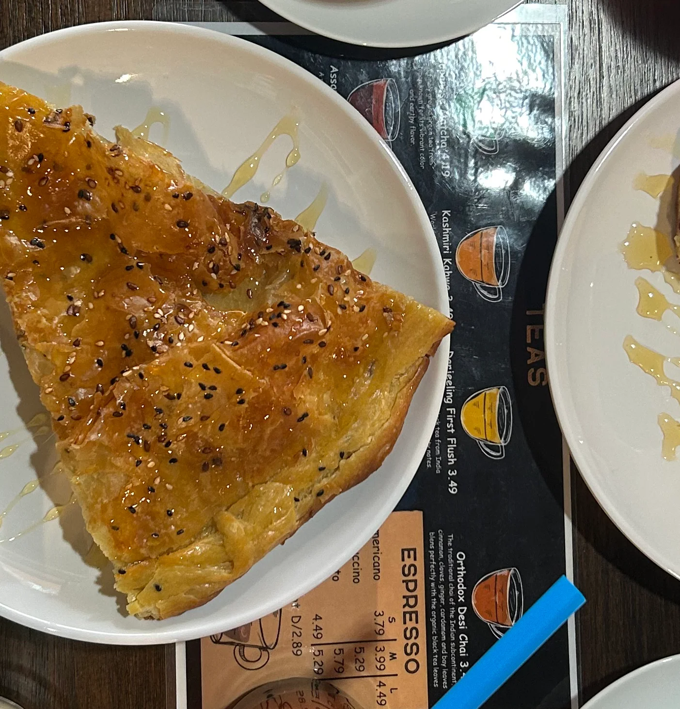 Middle Eastern baklava with tea and assorted beverages