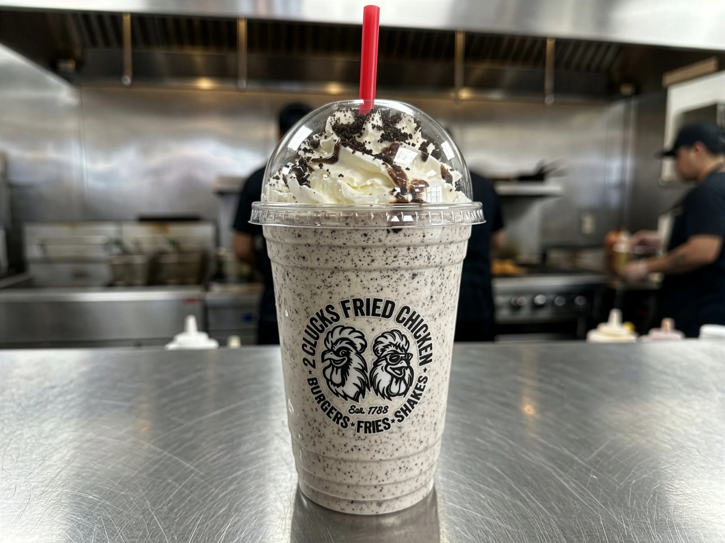 Creamy cookies and cream milkshake in a diner setting