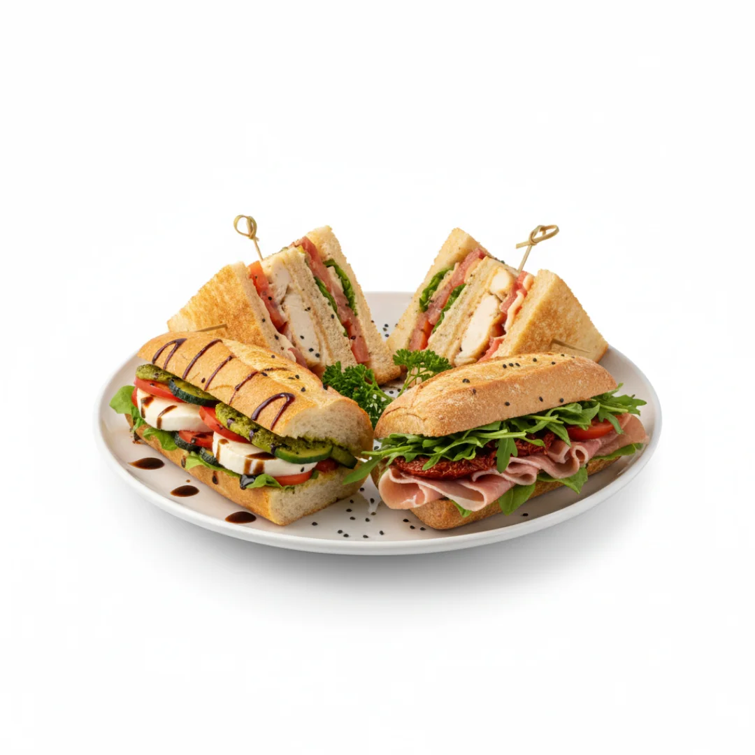 Assorted gourmet sandwiches on a platter