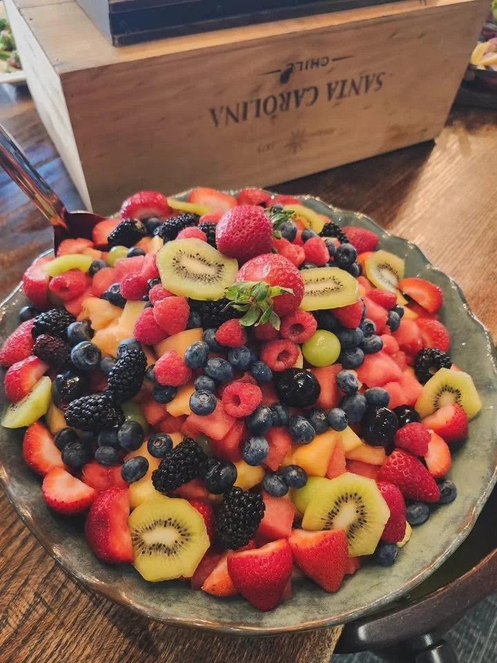Colorful fruit salad in a decorative bowl
