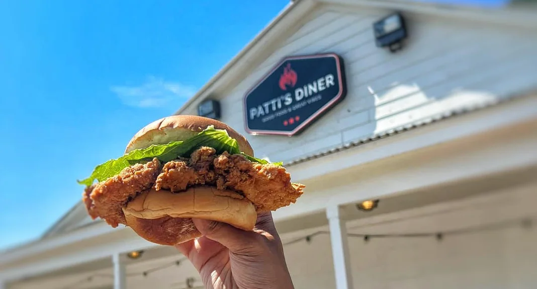 Crispy fried chicken sandwich at a diner