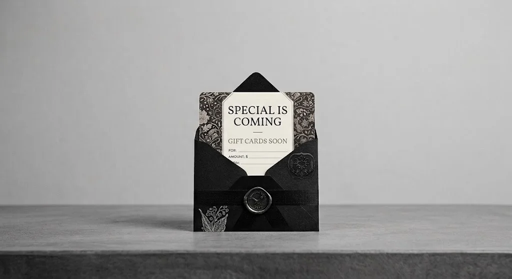 Elegant gift card announcement with decorative envelope design