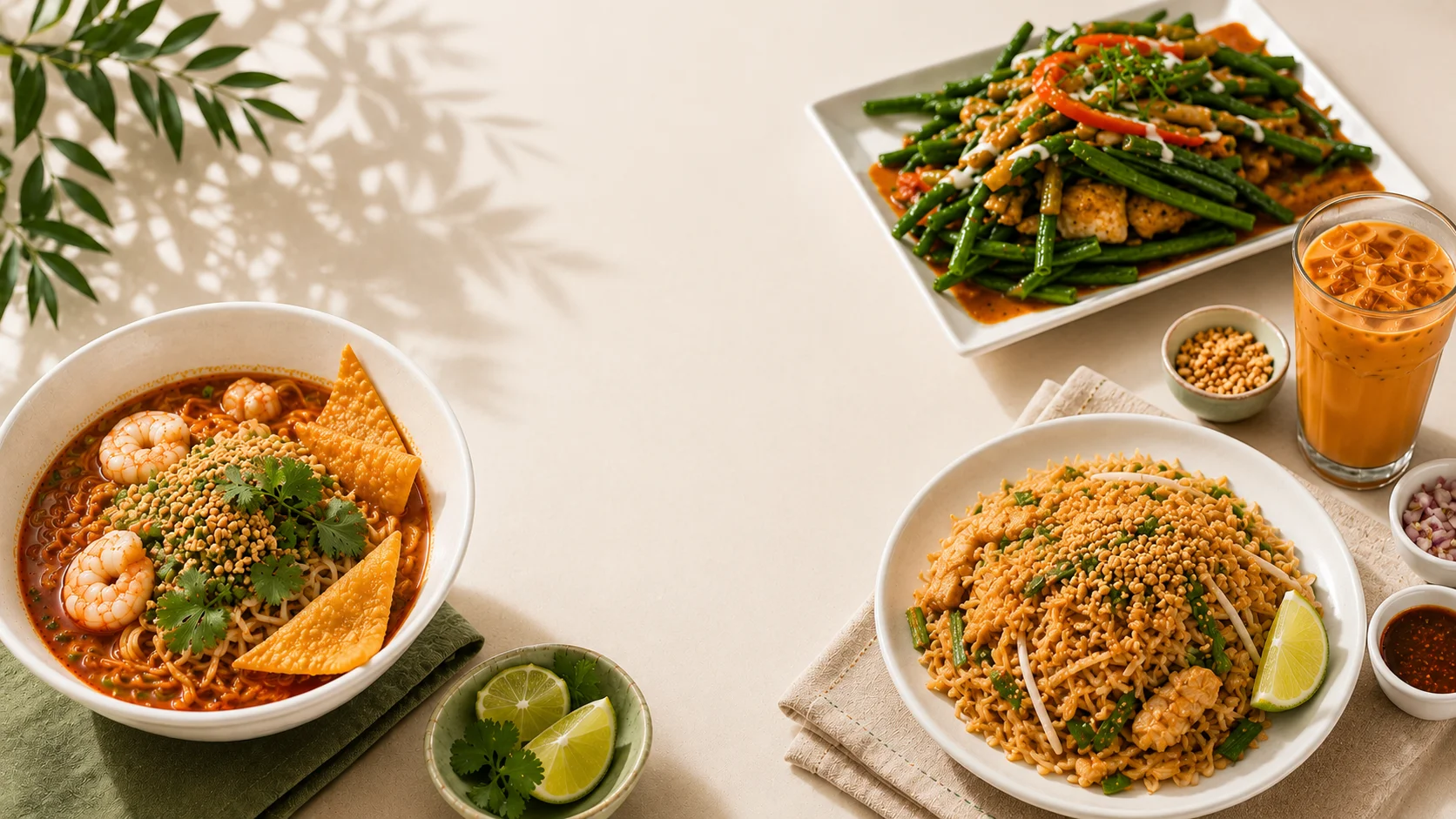 Thai pad thai with shrimp and fresh herbs
