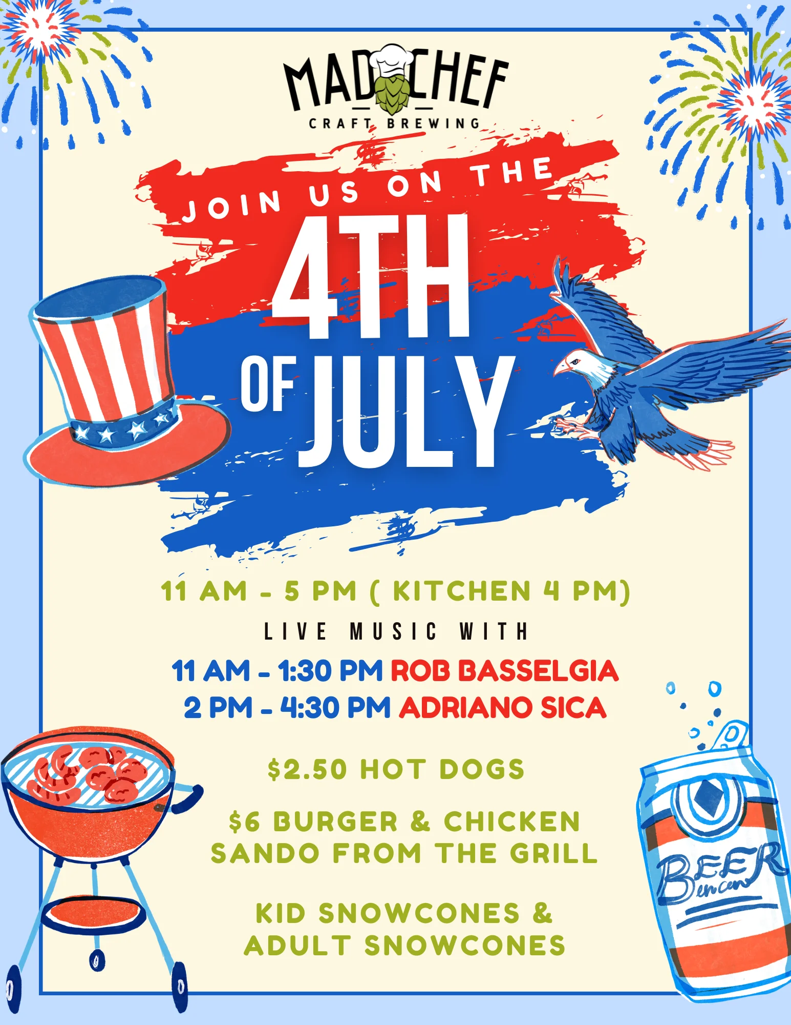 4th of July celebration with live music and food specials
