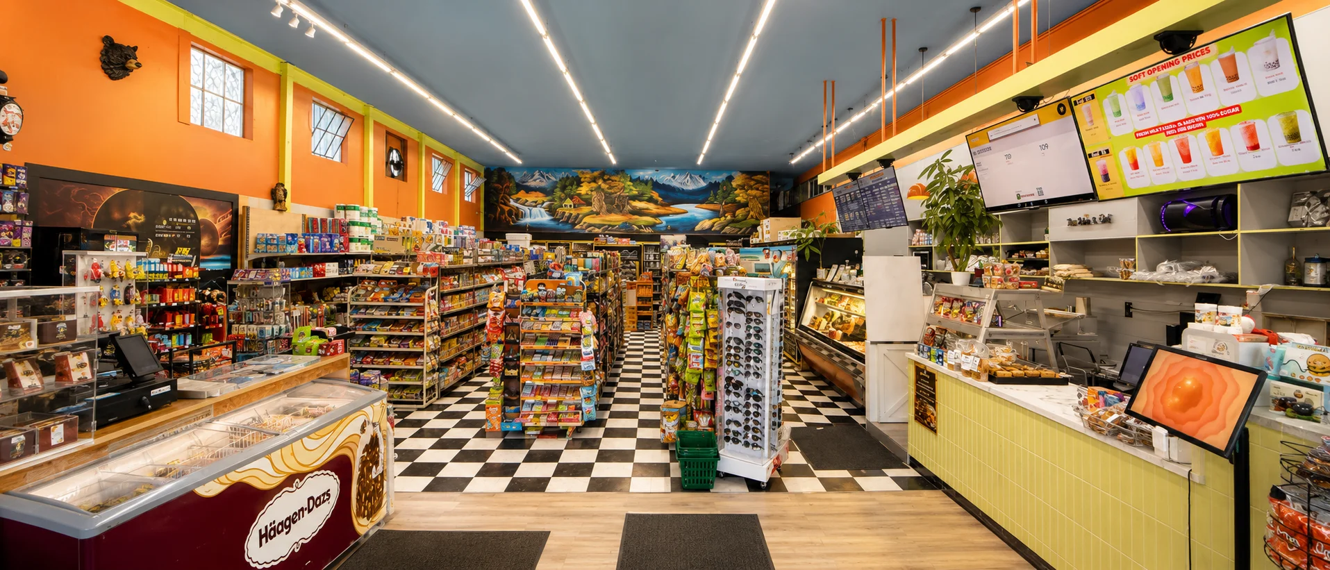 Colorful grocery store interior with diverse products