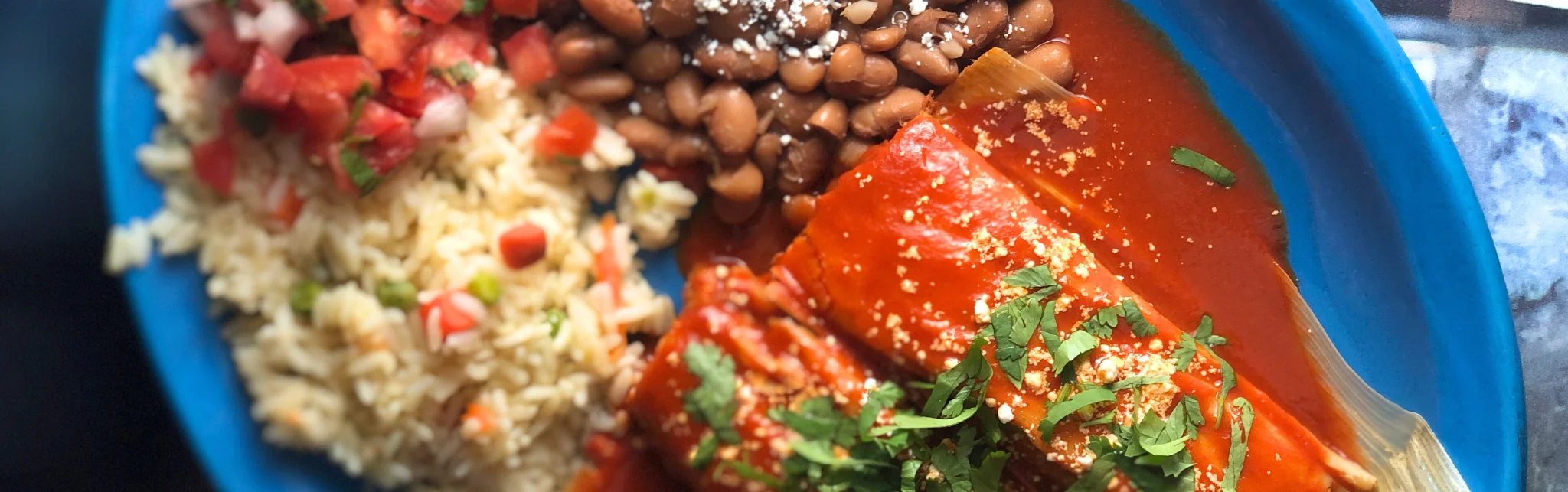 Authentic Mexican tamales with rice and beans