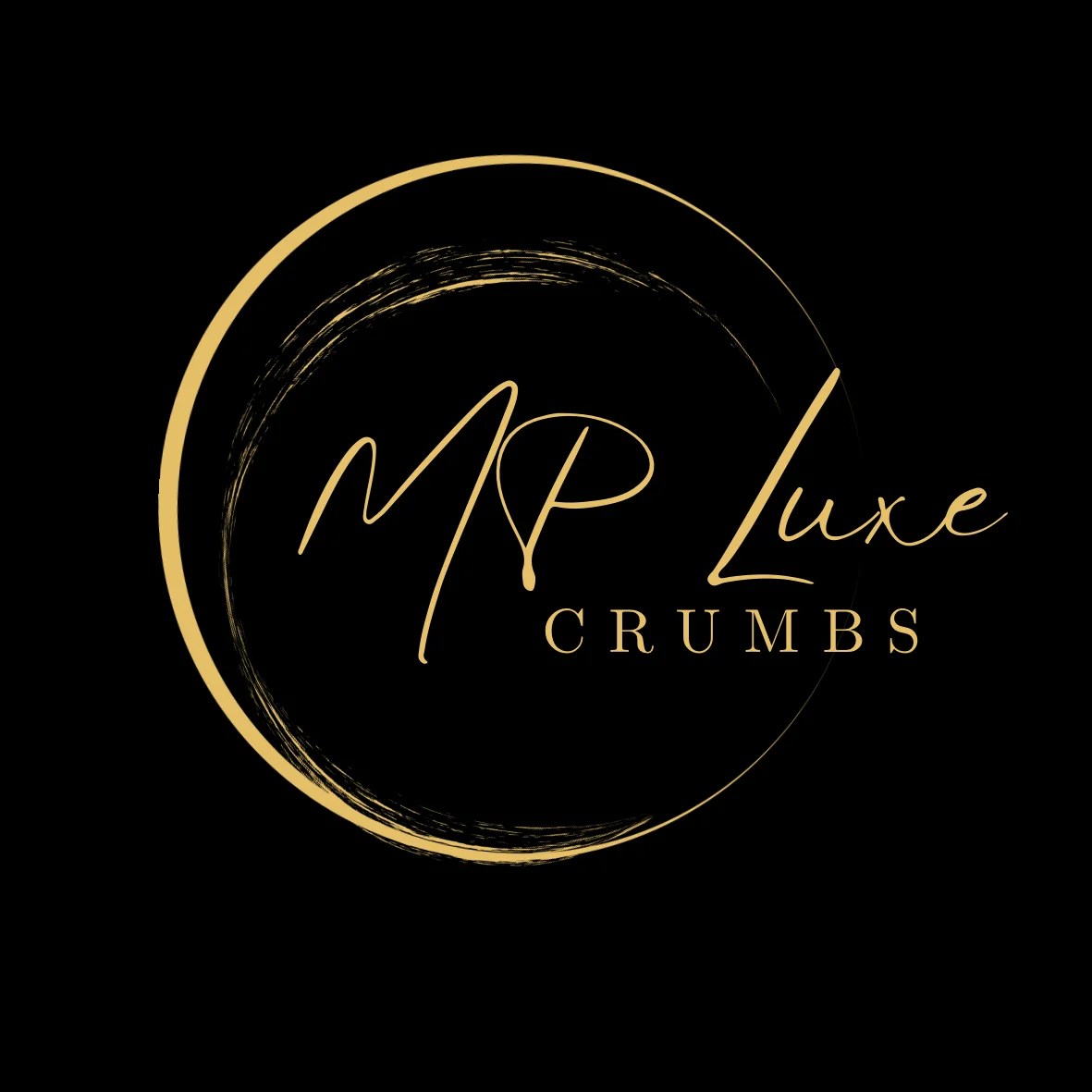 Elegant logo for MP Luxe Crumbs on a black background